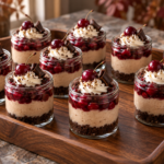 No-bake chestnut cheesecake jars with cherry compote