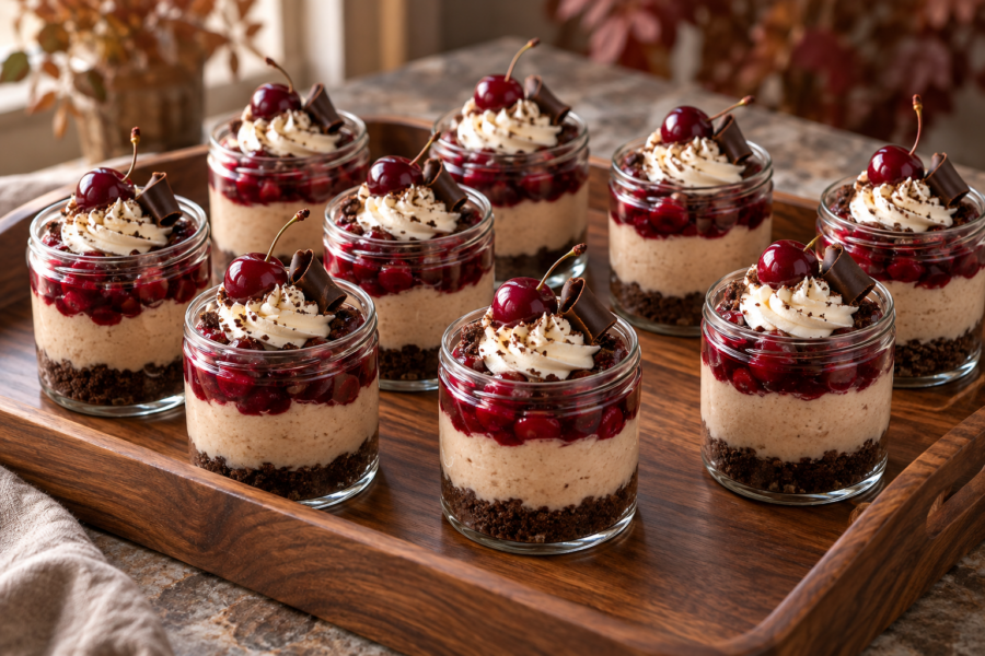 No-bake chestnut cheesecake jars with cherry compote