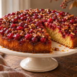 Cranberry upside-down cake with orange and pecans