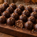 Chocolate pecan pie truffles with maple centers