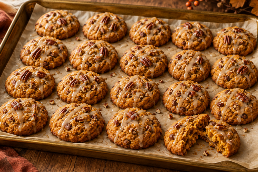Sweet potato pecan cookies with maple glaze