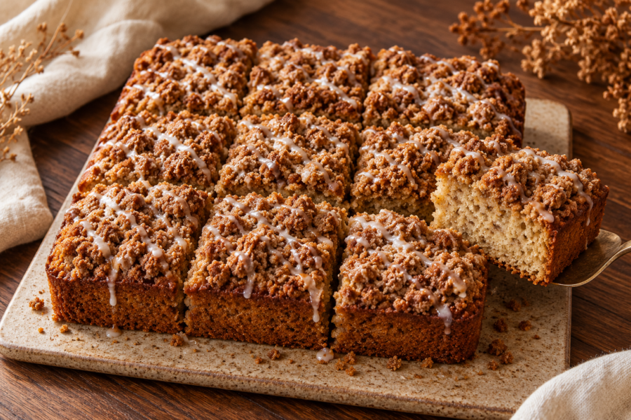 Brown butter banana coffee cake with cinnamon crumb