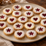 Raspberry almond Linzer cookies with jam windows