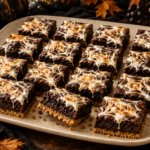 Halloween marshmallow web brownies with s'mores crust