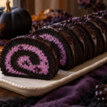 Halloween black cocoa Swiss roll with purple cream
