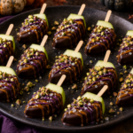 Halloween chocolate apple slices with caramel drizzle