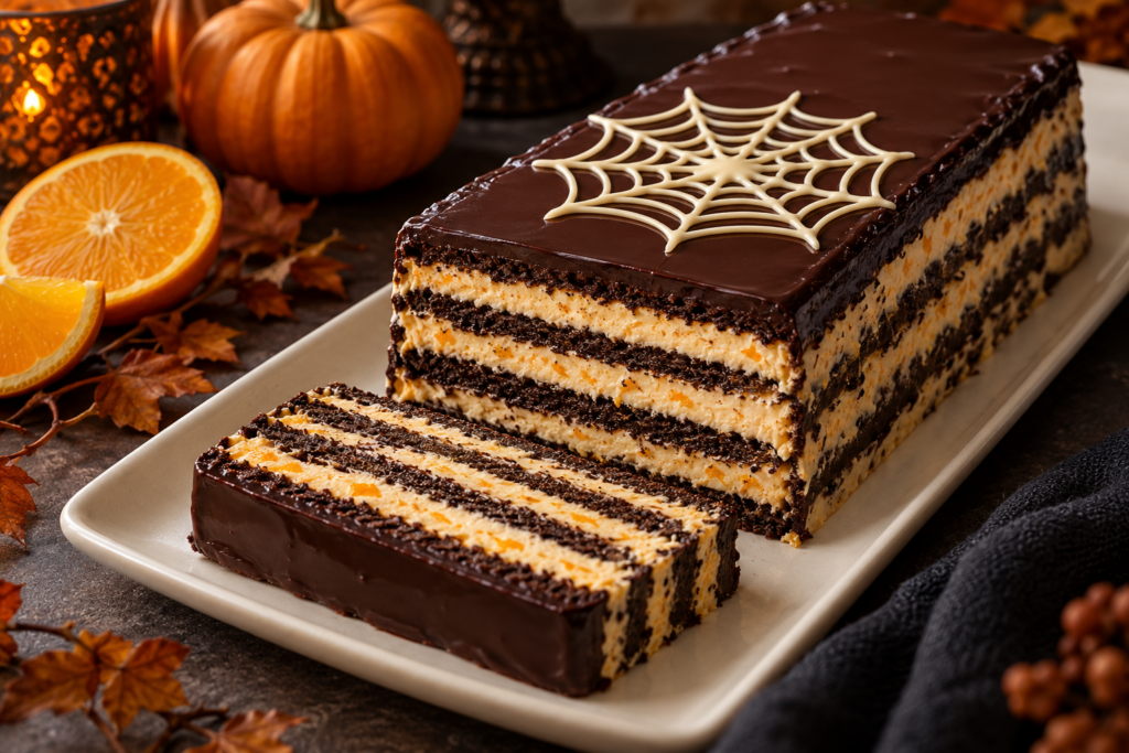 Halloween chocolate orange icebox cake with ganache web