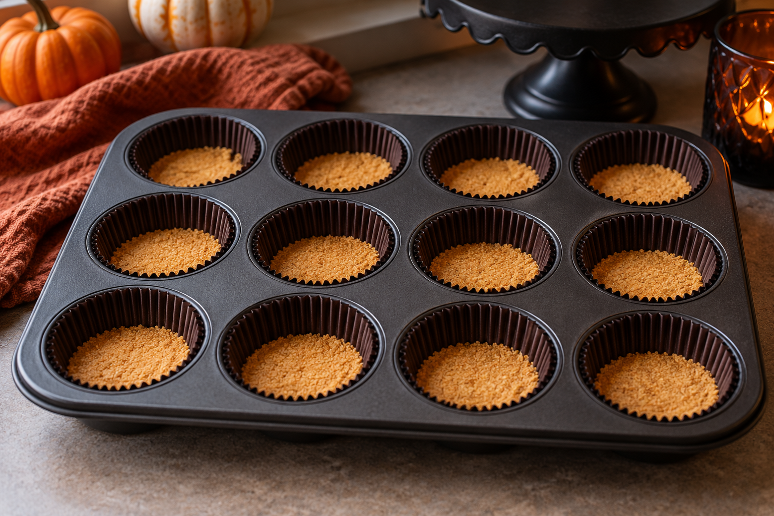 Graham cracker crust pressed into cupcake liners