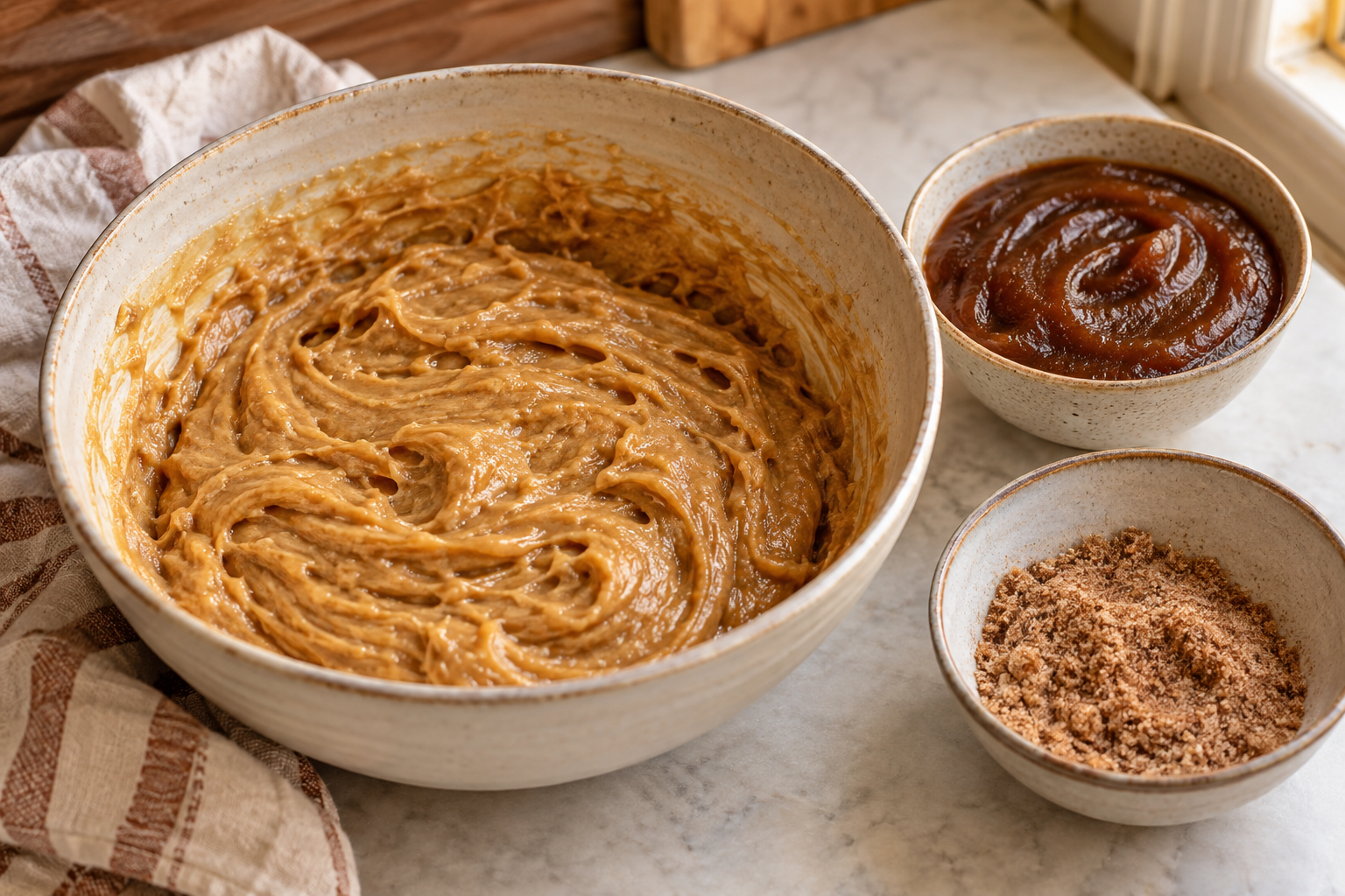 Blondie batter with apple butter and cinnamon sugar
