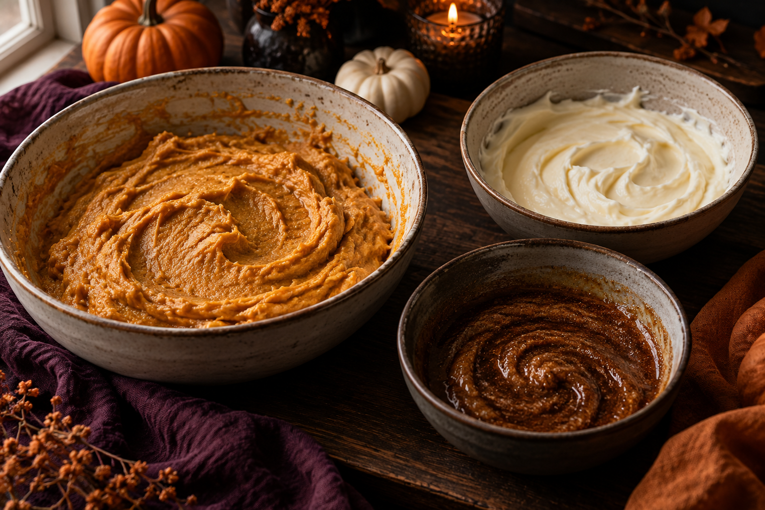 Halloween pumpkin cheesecake blondies batter components