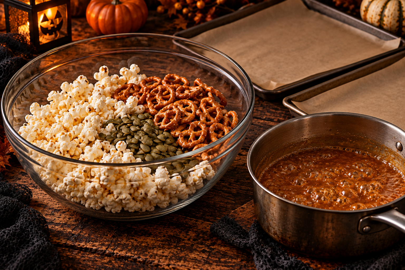 Halloween salted caramel popcorn cluster ingredients