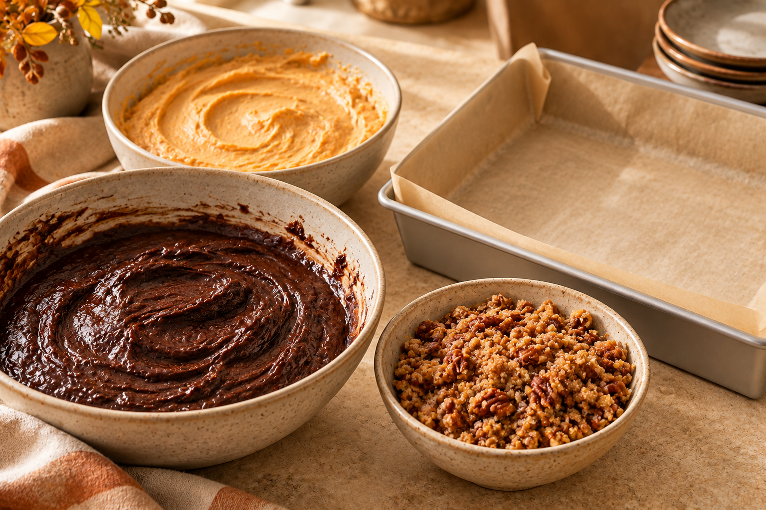 Thanksgiving sweet potato cheesecake brownie components
