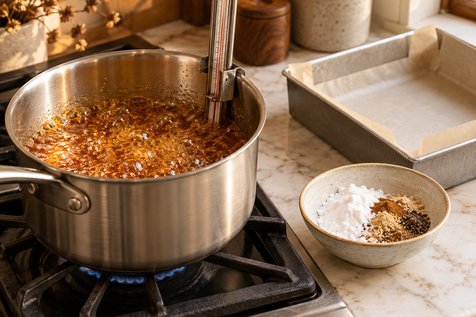 Sugar syrup for chocolate-covered chai honeycomb