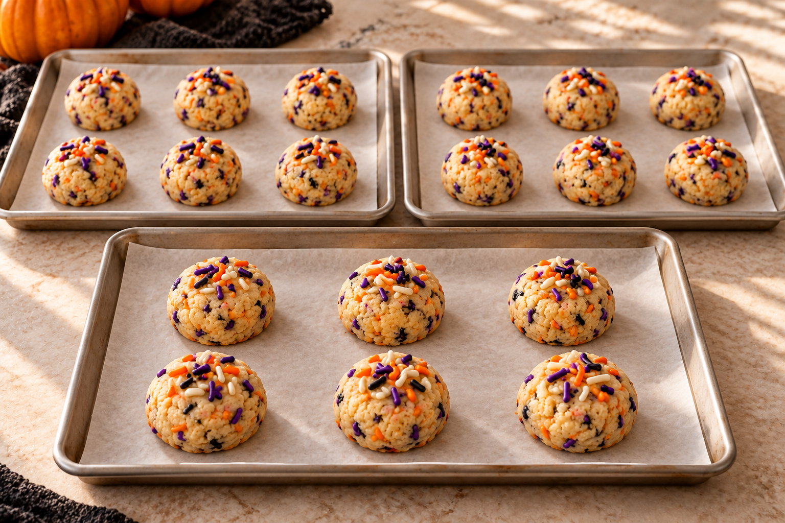 Halloween sprinkle cake cookies shaped before baking