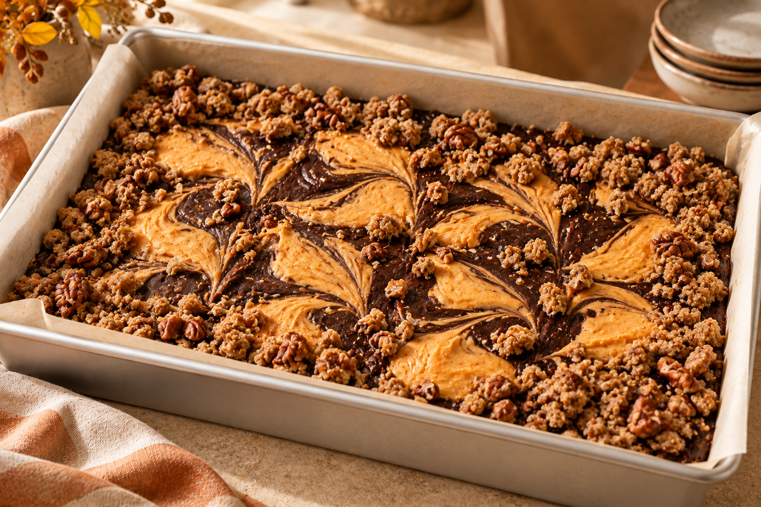 Thanksgiving sweet potato cheesecake brownies before baking