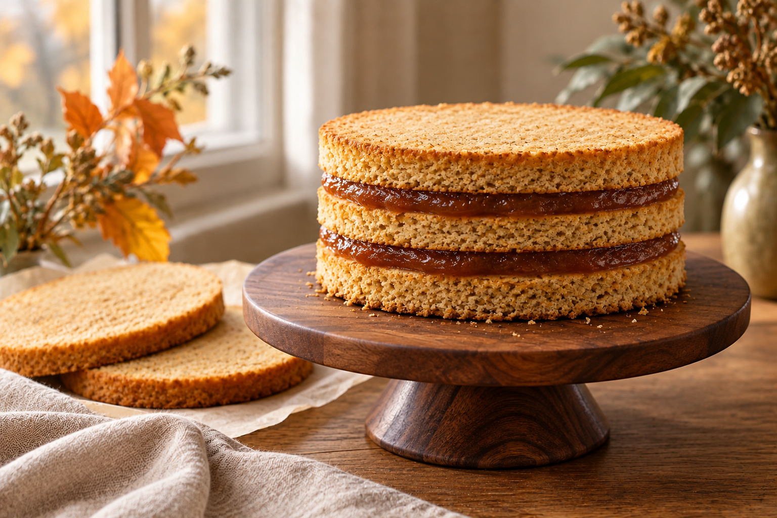Thanksgiving apple butter stack cake during assembly