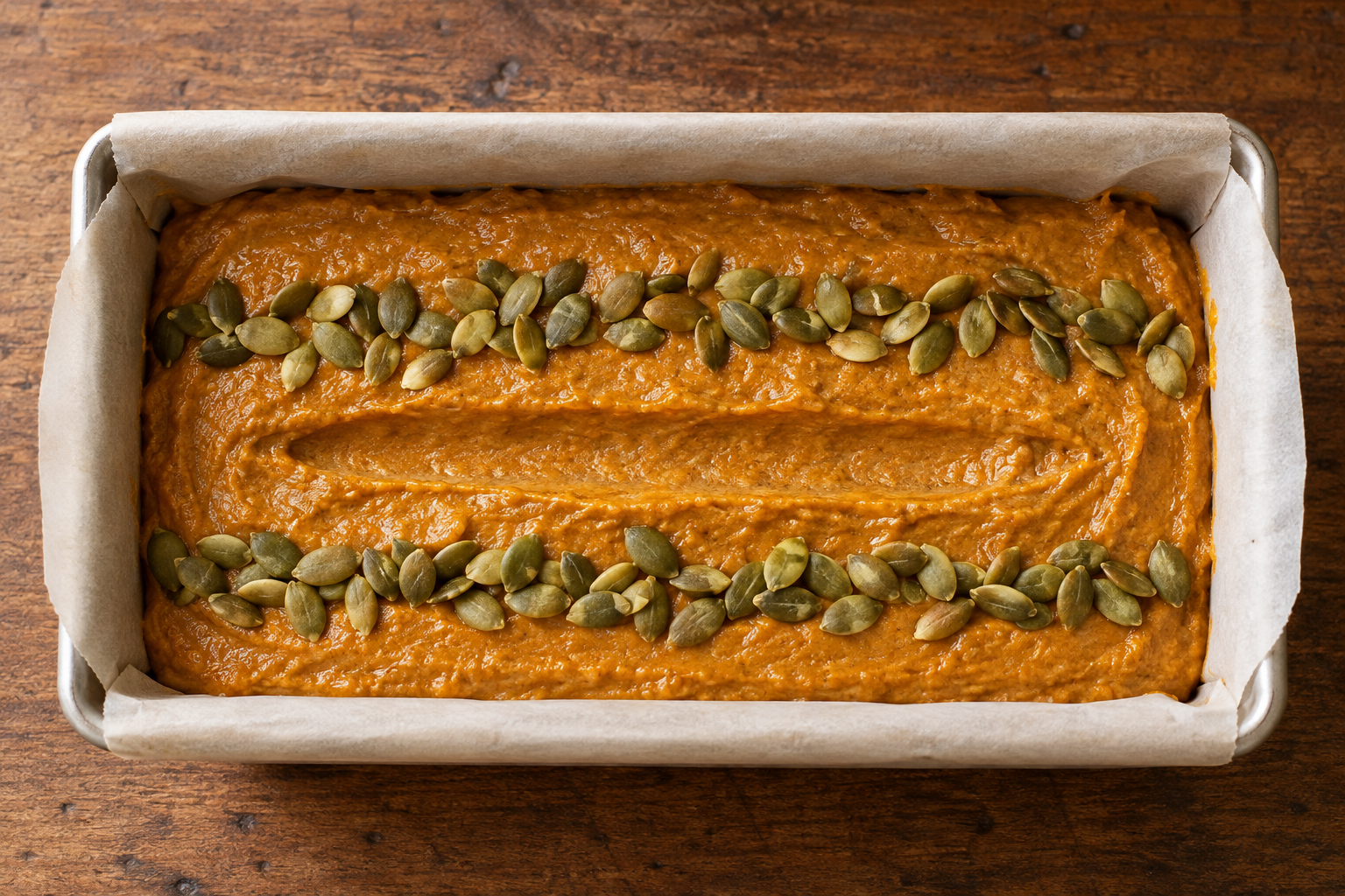 Pumpkin loaf cake batter ready to bake