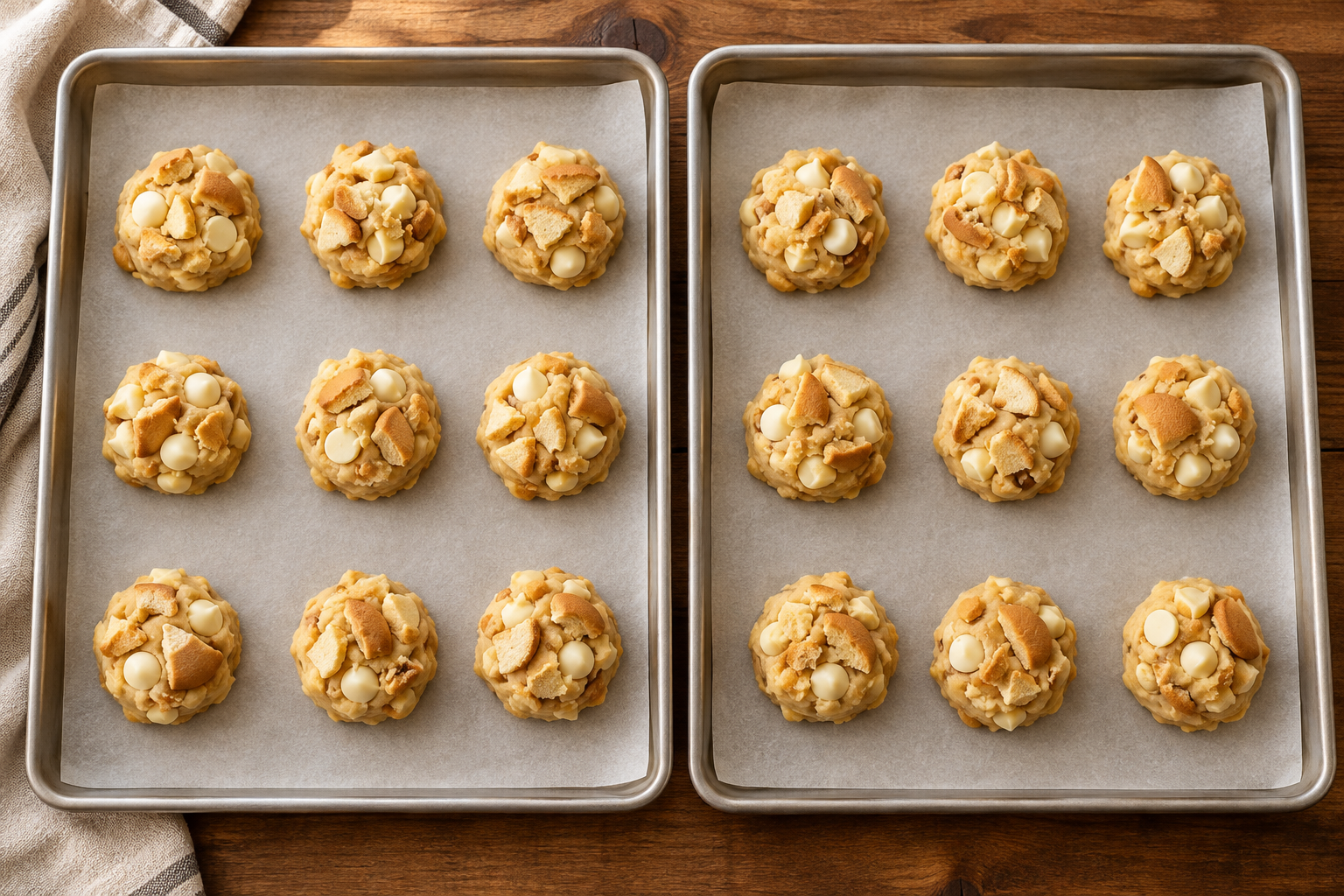 Banana pudding cookie dough ready to bake