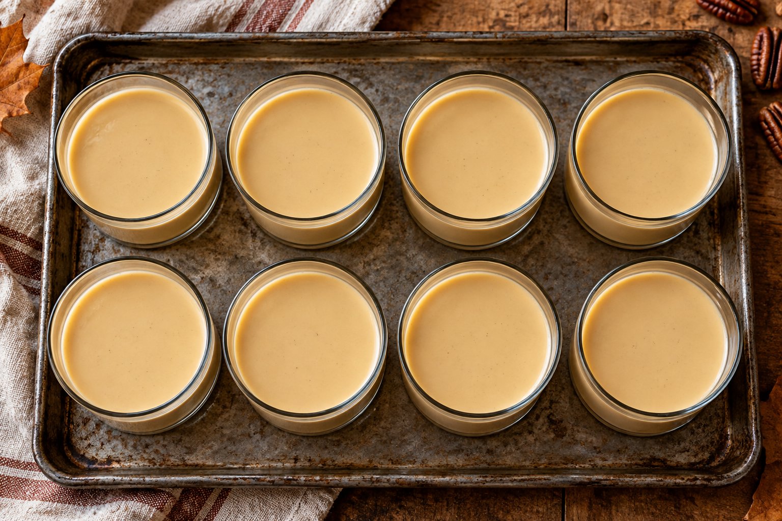 Salted caramel panna cotta cups before chilling