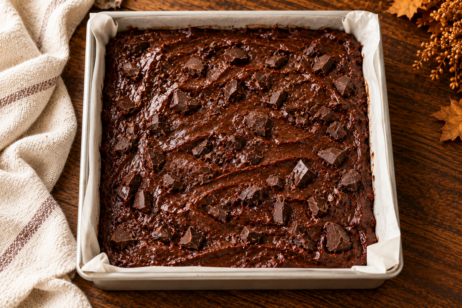 Sourdough discard brownie batter before baking