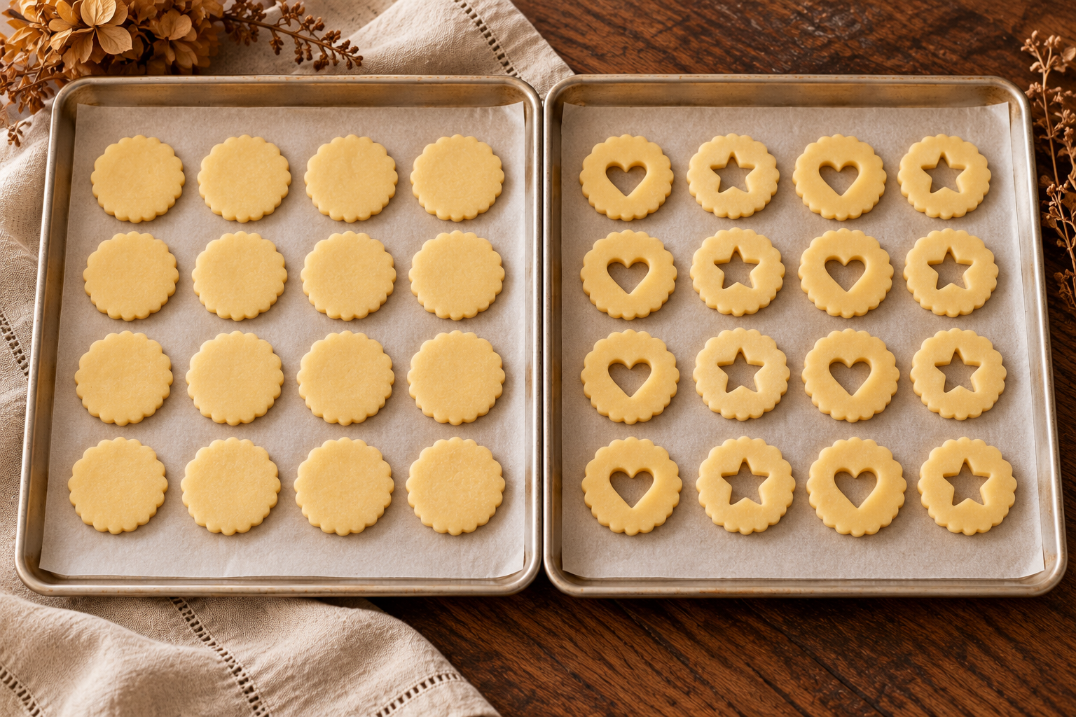 Raspberry almond Linzer cookie cutouts before baking