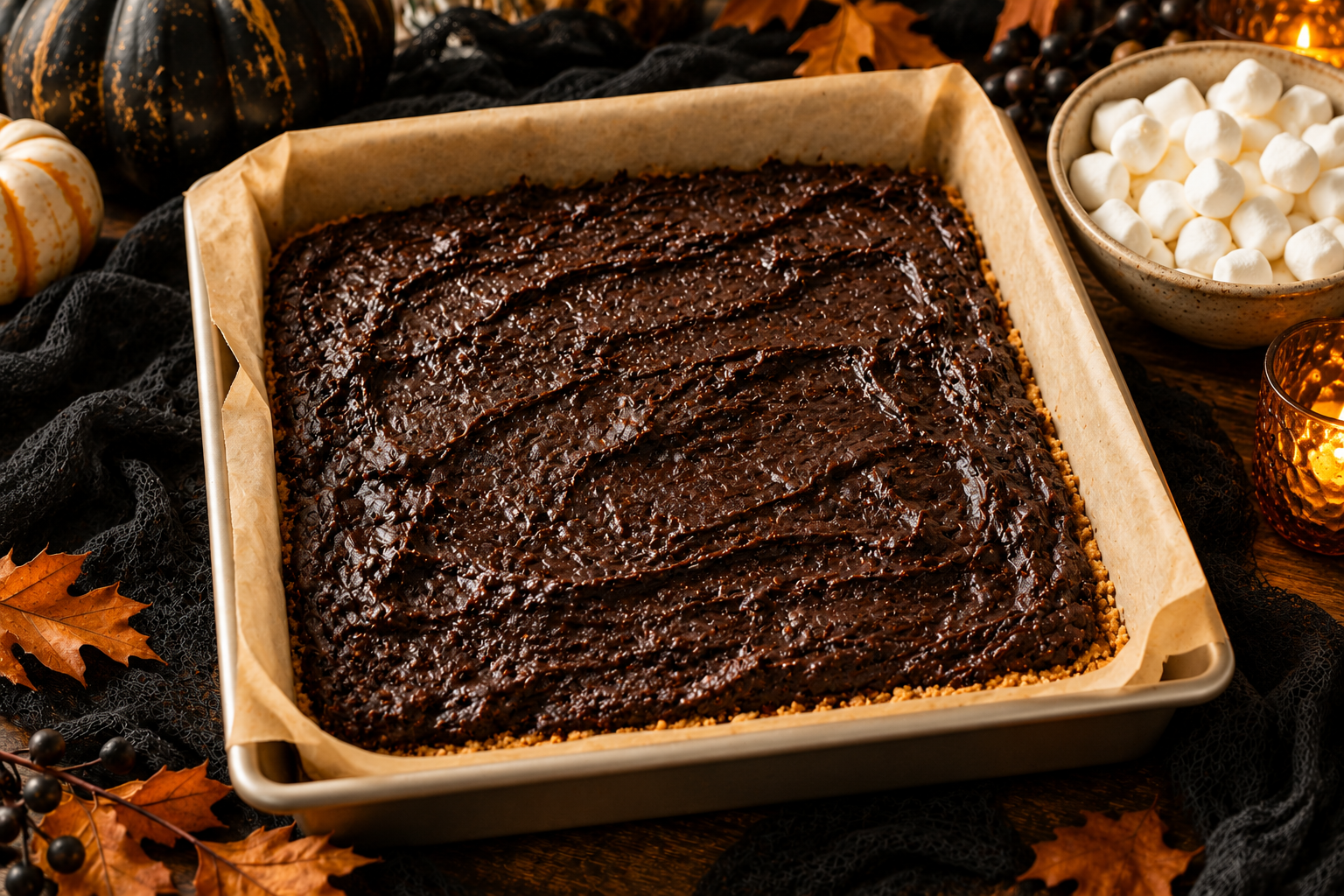 Halloween s'mores brownie batter before baking
