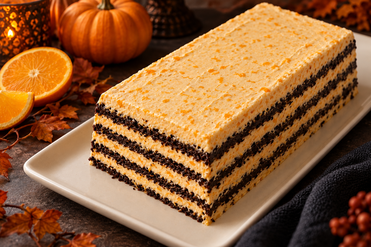 Unmolded Halloween icebox cake before ganache