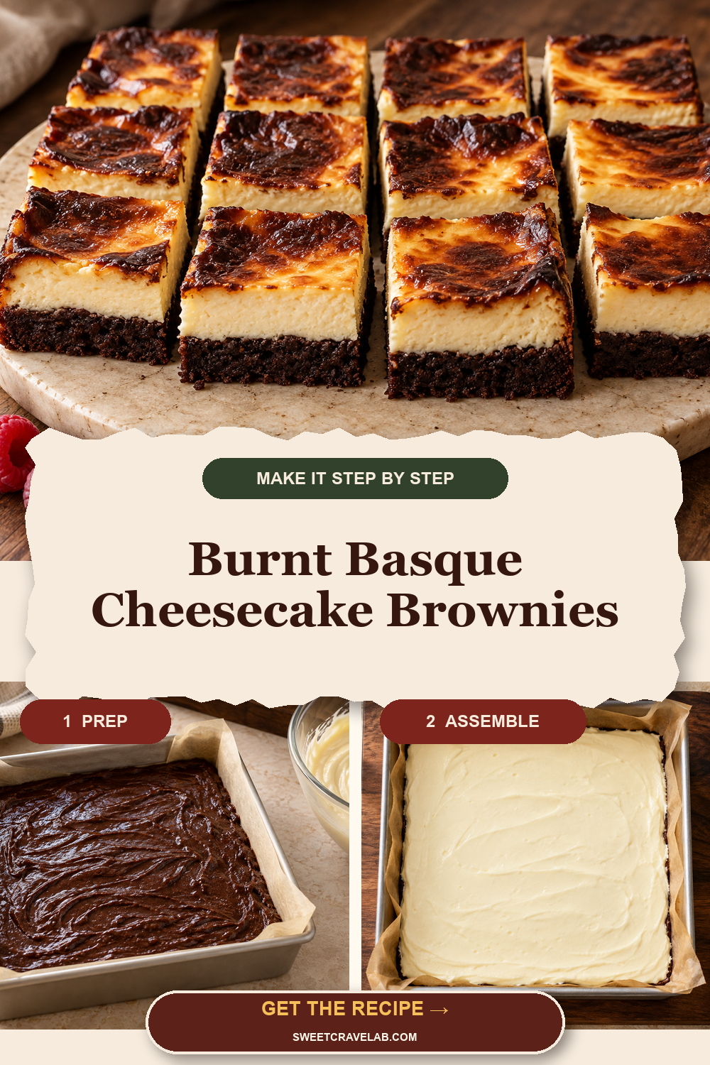 Fudgy Brownies with Basque Cheesecake