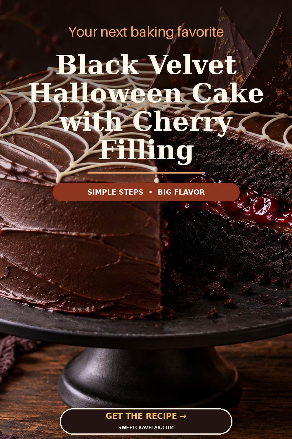 Elegant Black Cocoa Cake with Cherry Filling