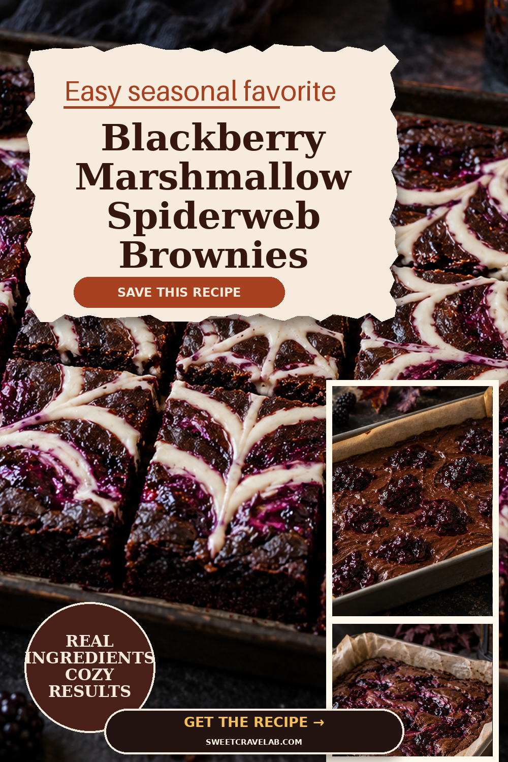 Blackberry Marshmallow Spiderweb Brownies