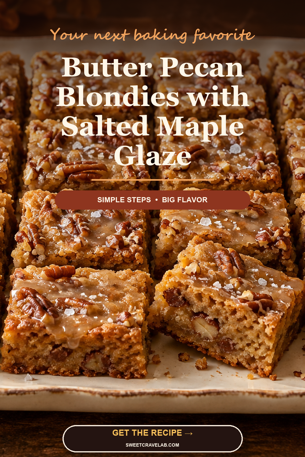 Chewy Butter Pecan Blondies with Maple Glaze