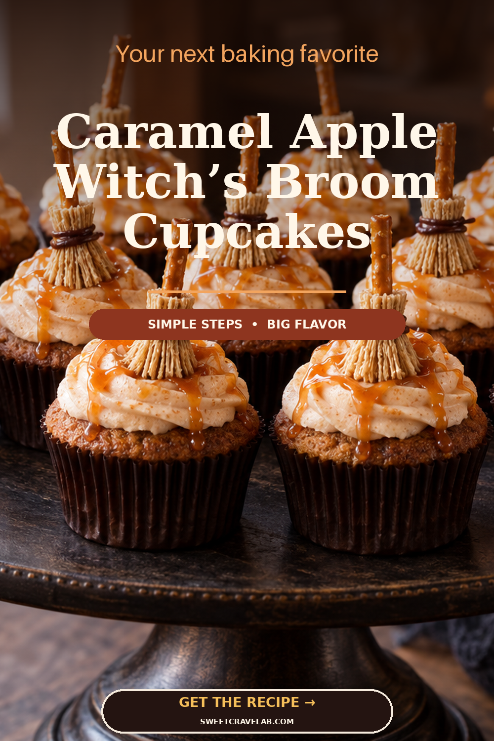 Easy Halloween Apple Cupcakes with Broom Toppers
