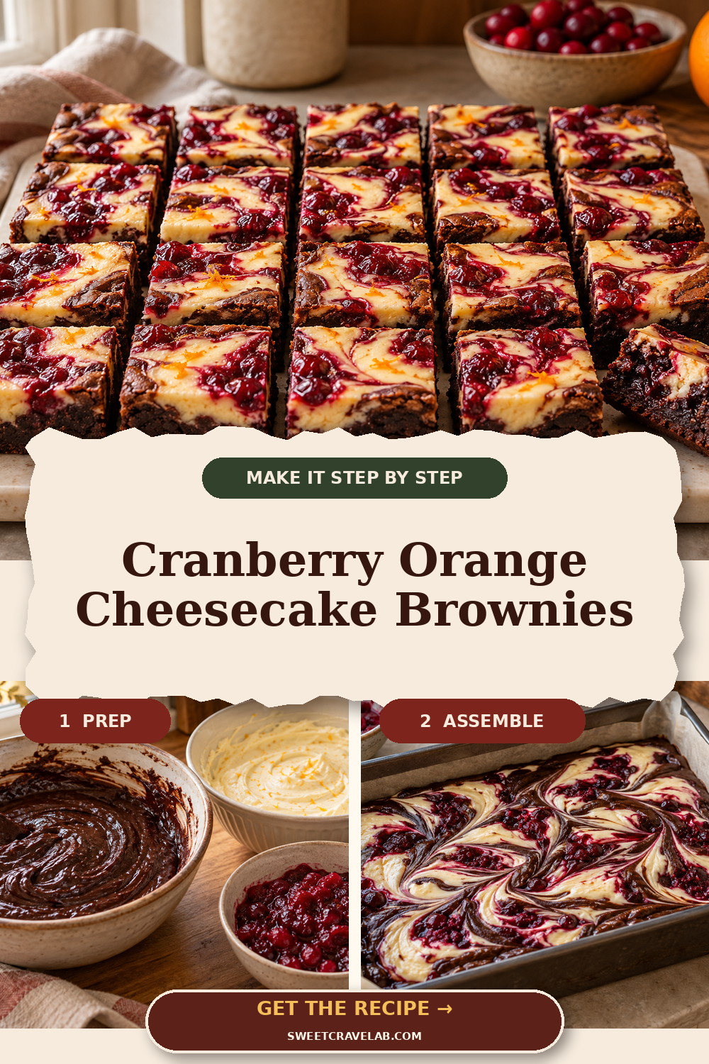 Chocolate Brownies with Cranberry Swirl