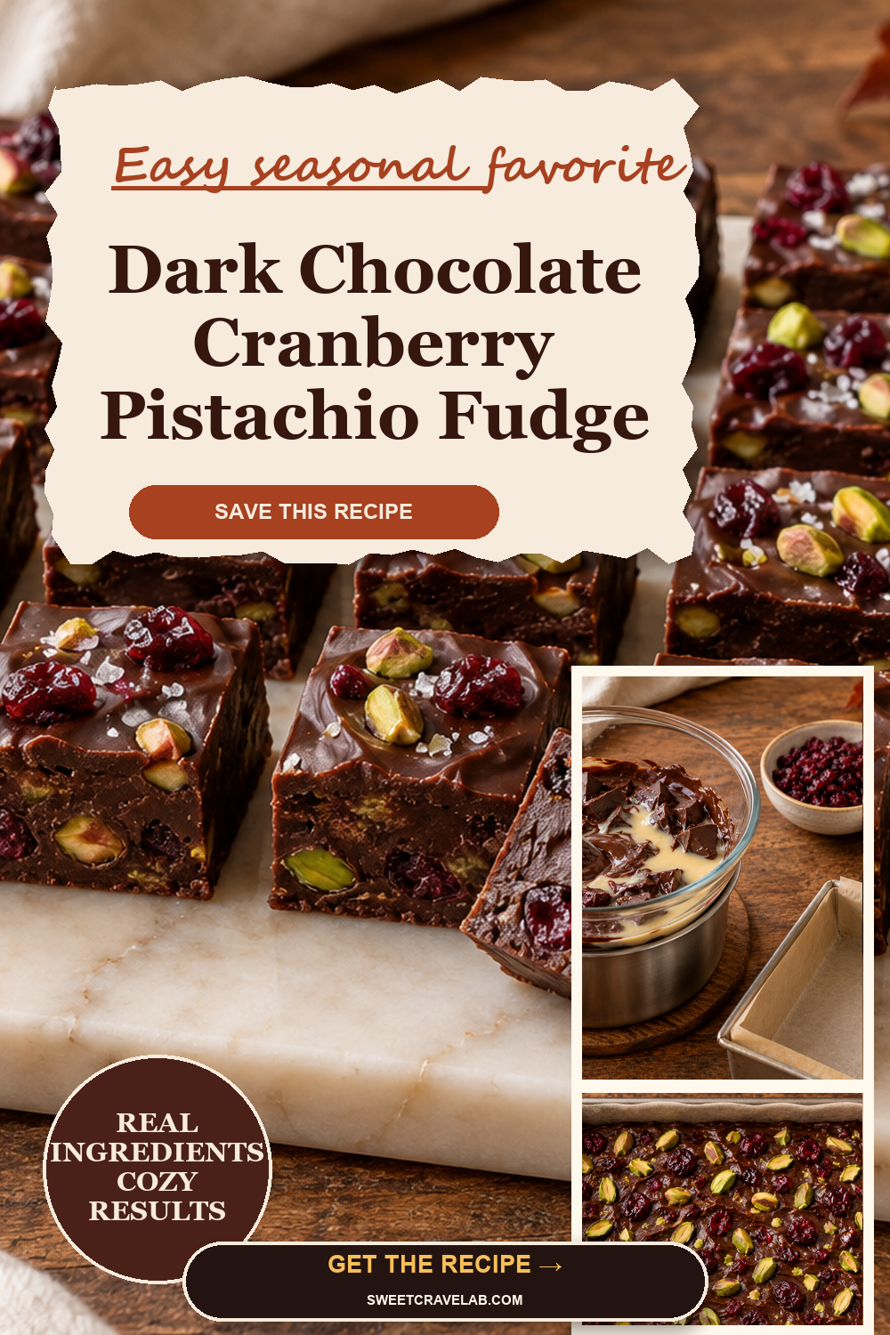 Dark Chocolate Cranberry Pistachio Fudge