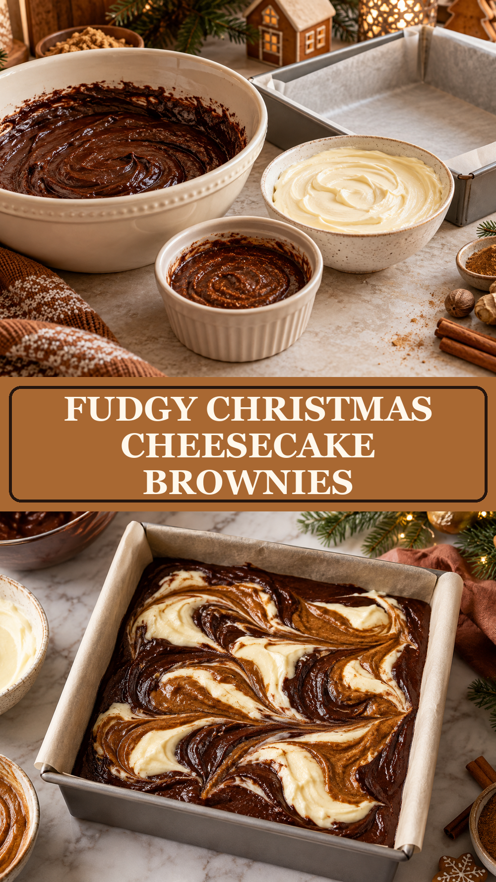 Fudgy Christmas Cheesecake Brownies