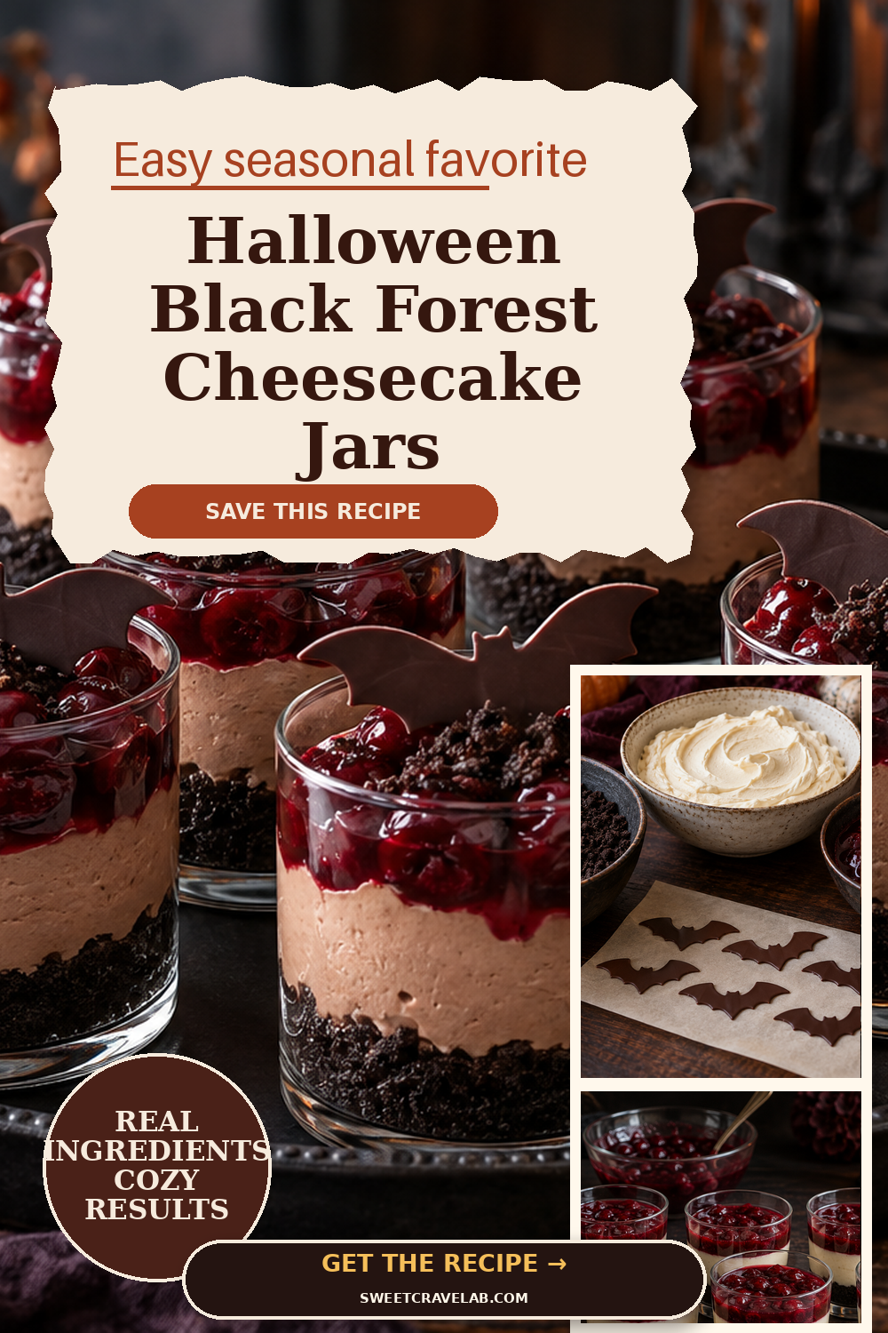 Halloween Black Forest Cheesecake Jars