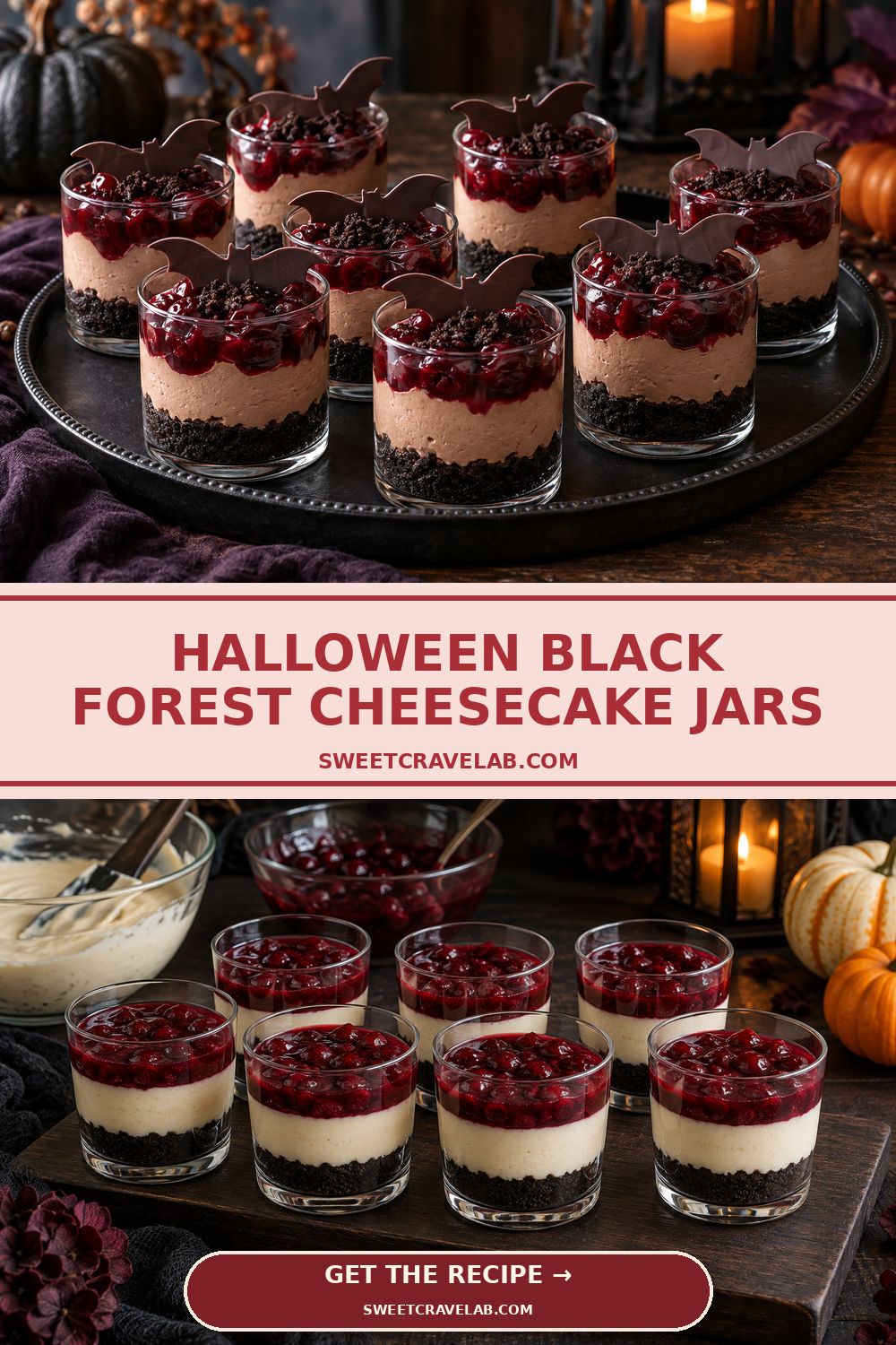 Black Forest Cheesecake with Chocolate Bats