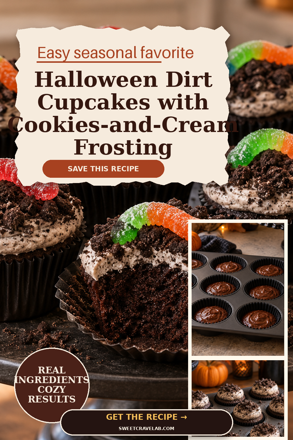 Halloween Dirt Cupcakes with Gummy Worms