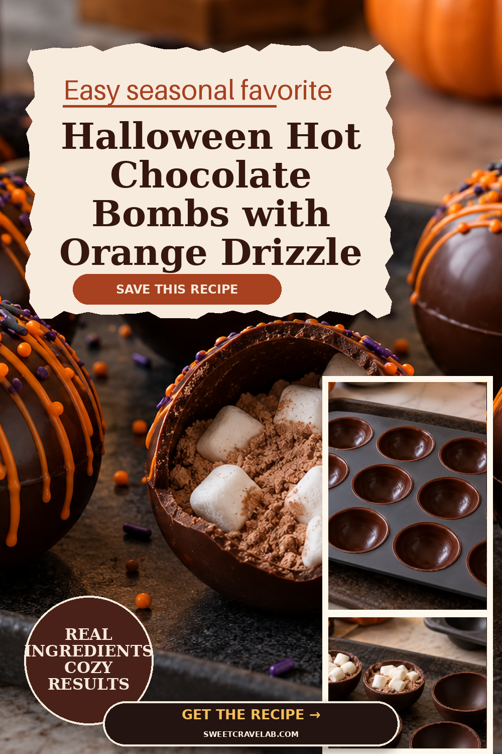 Halloween Hot Chocolate Bombs with Orange Drizzle