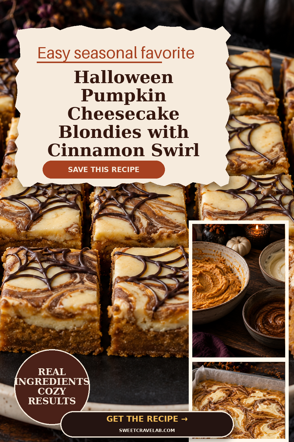 Halloween Pumpkin Cheesecake Blondies
