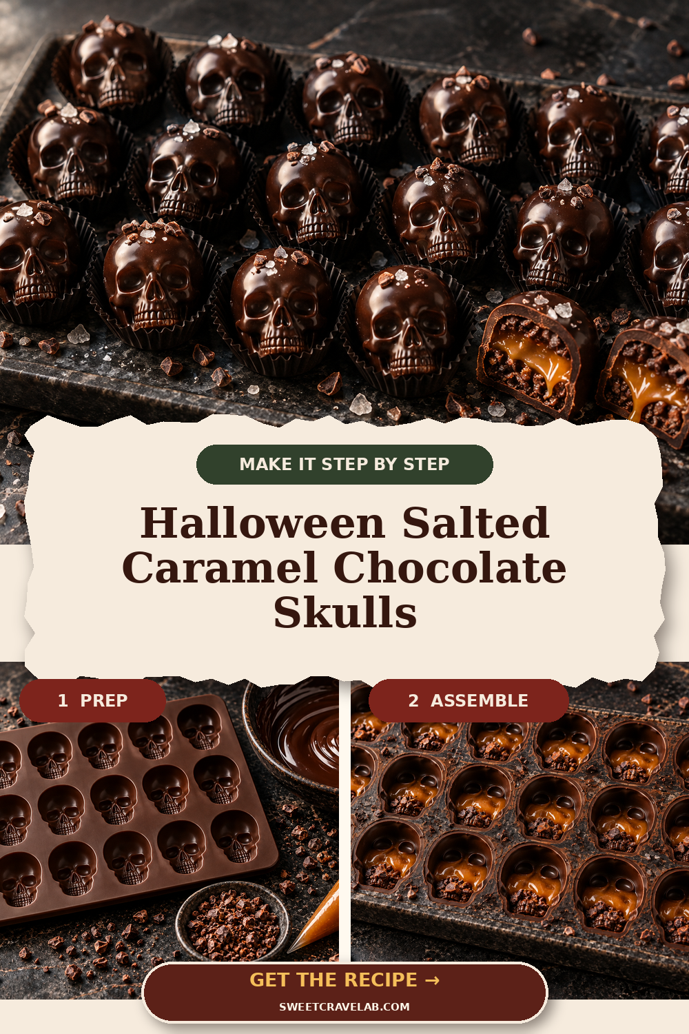 Dark Chocolate Skulls with Caramel Centers