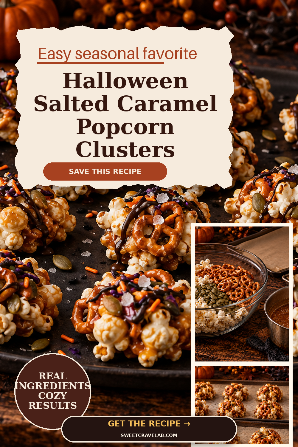 Halloween Salted Caramel Popcorn Clusters