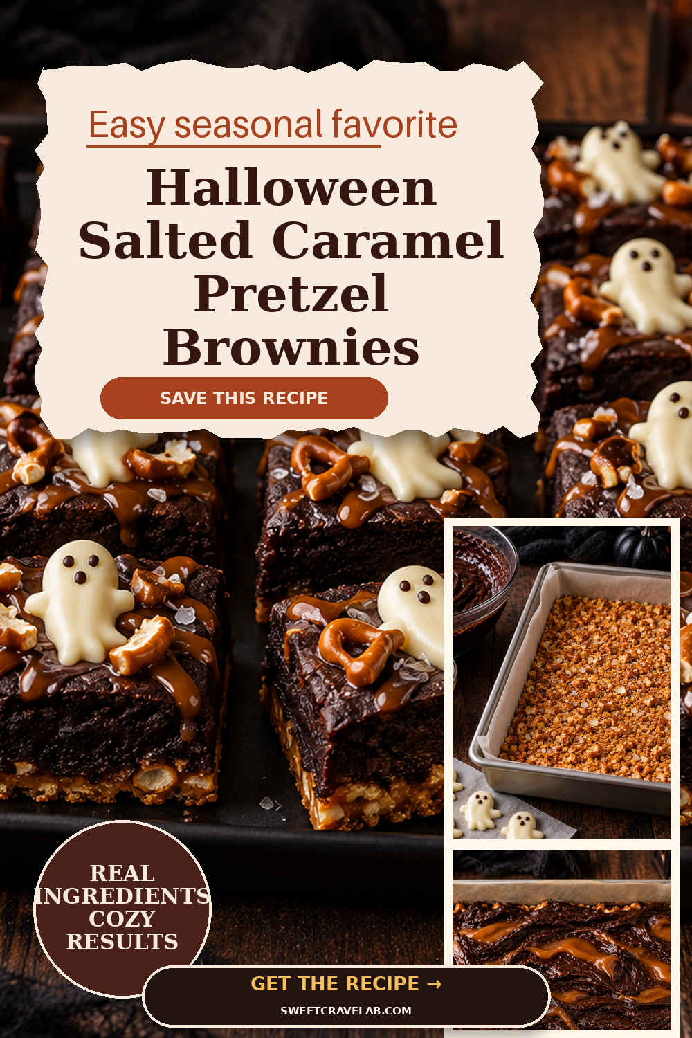Halloween Salted Caramel Pretzel Brownies
