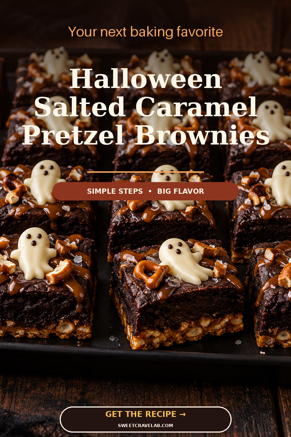 Fudgy Ghost Brownies with Pretzel Crust