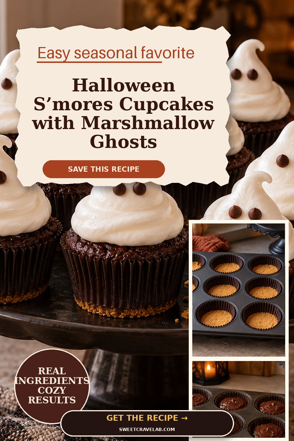 Halloween S’mores Cupcakes with Marshmallow Ghosts