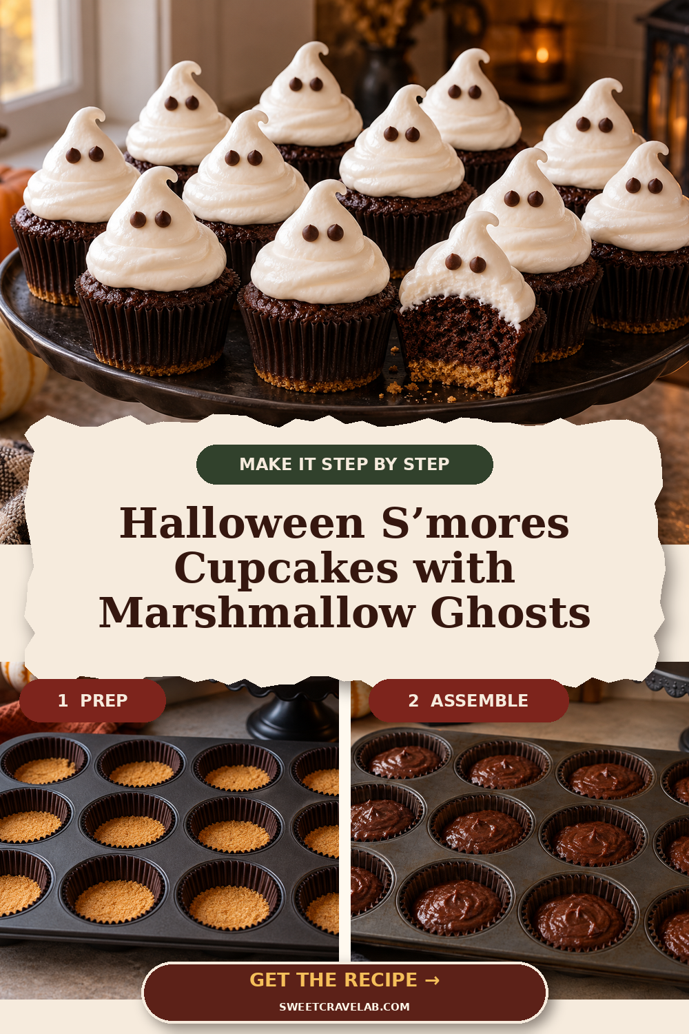 Chocolate S’mores Ghost Cupcakes