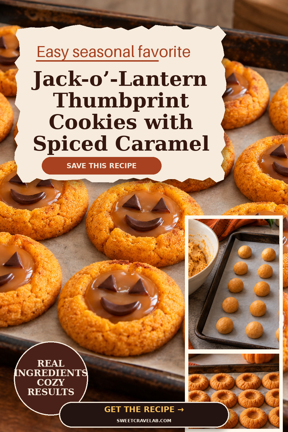 Jack-o’-Lantern Thumbprint Cookies with Caramel