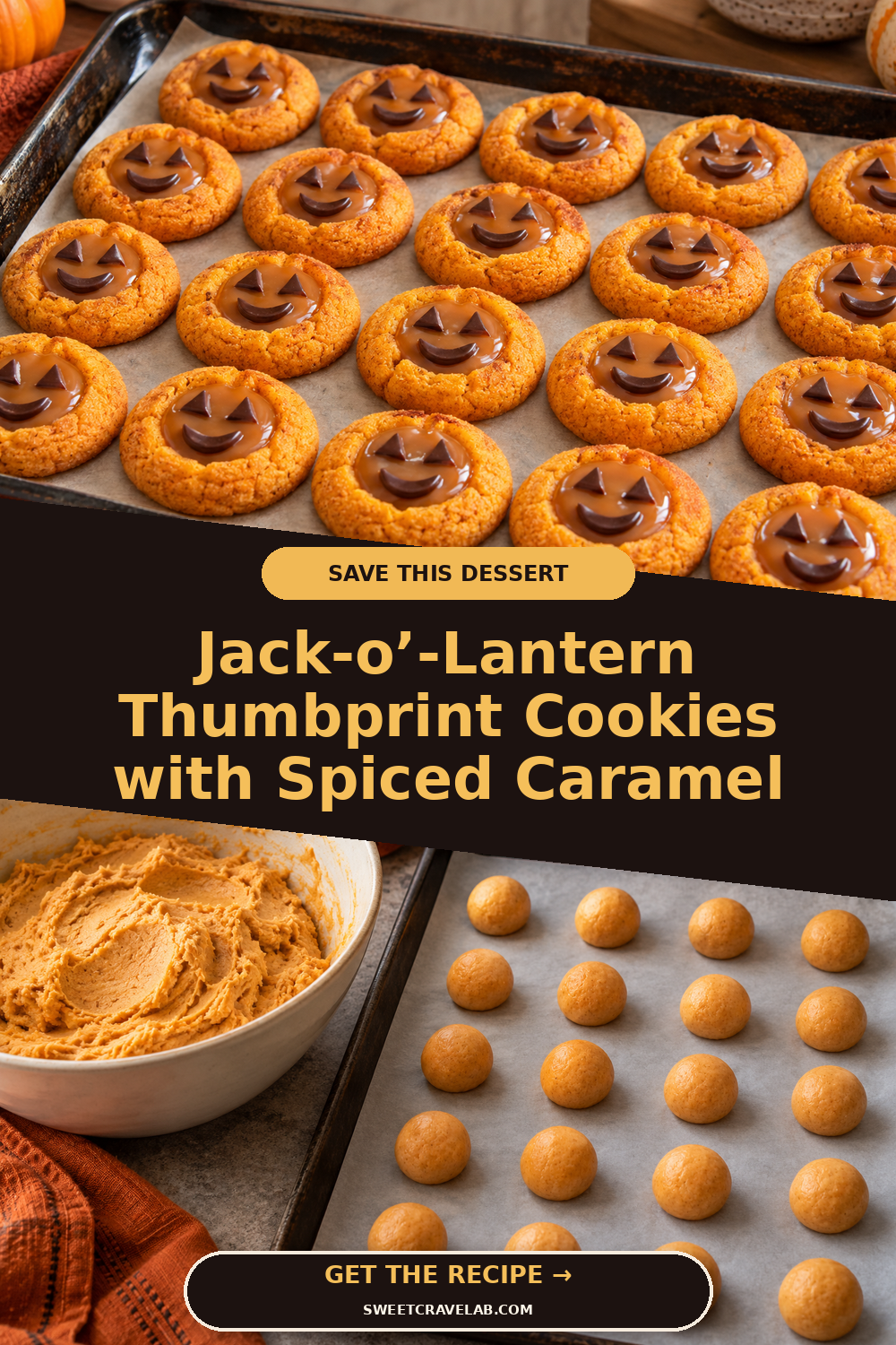 Soft Halloween Thumbprints with Caramel Centers
