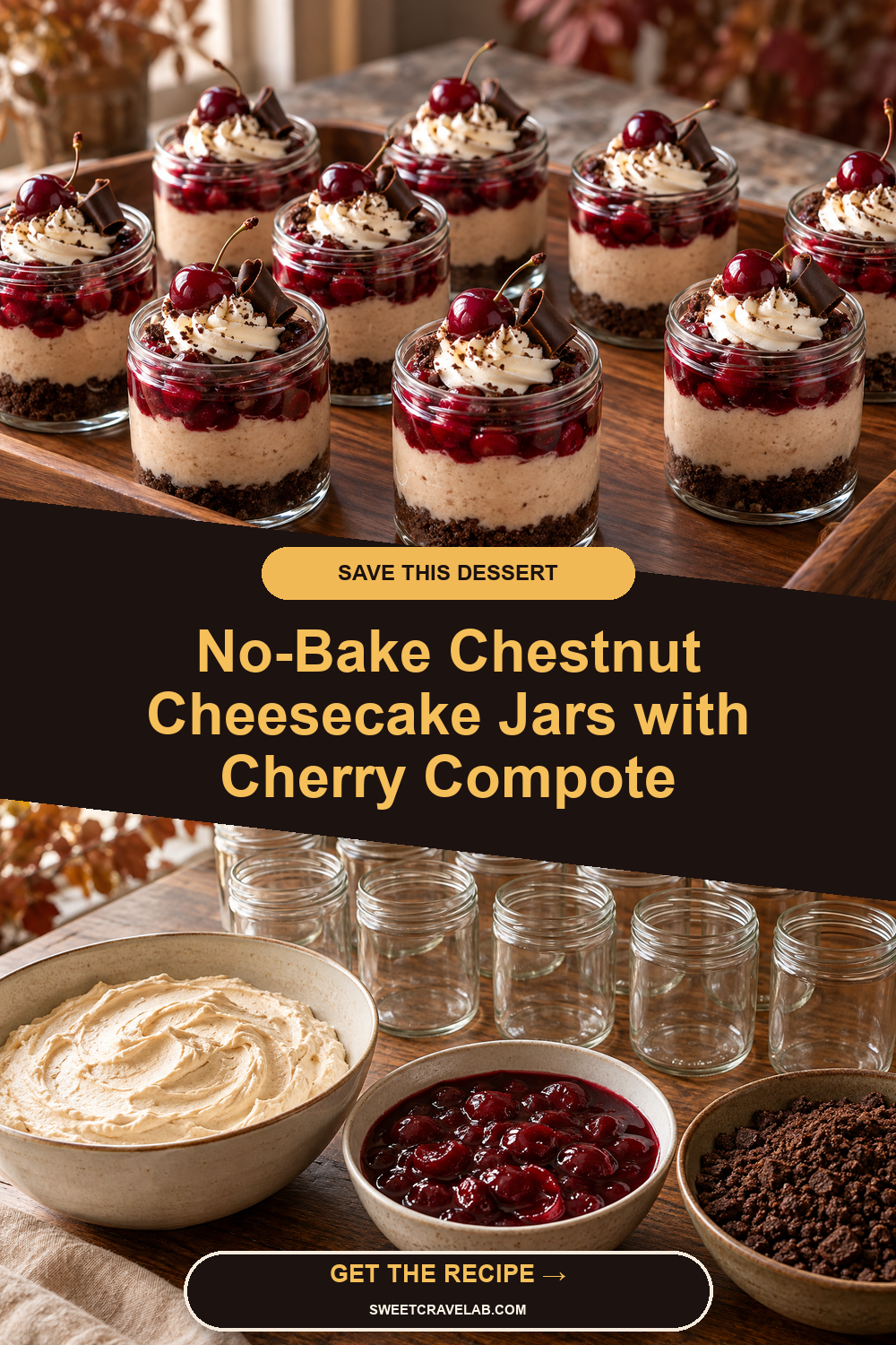Cherry Chestnut Cheesecake with Cocoa Crumbs