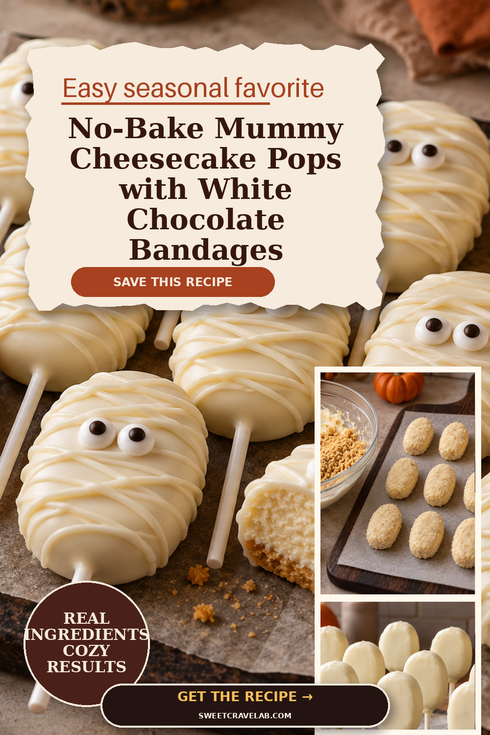 No-Bake Mummy Cheesecake Pops for Halloween